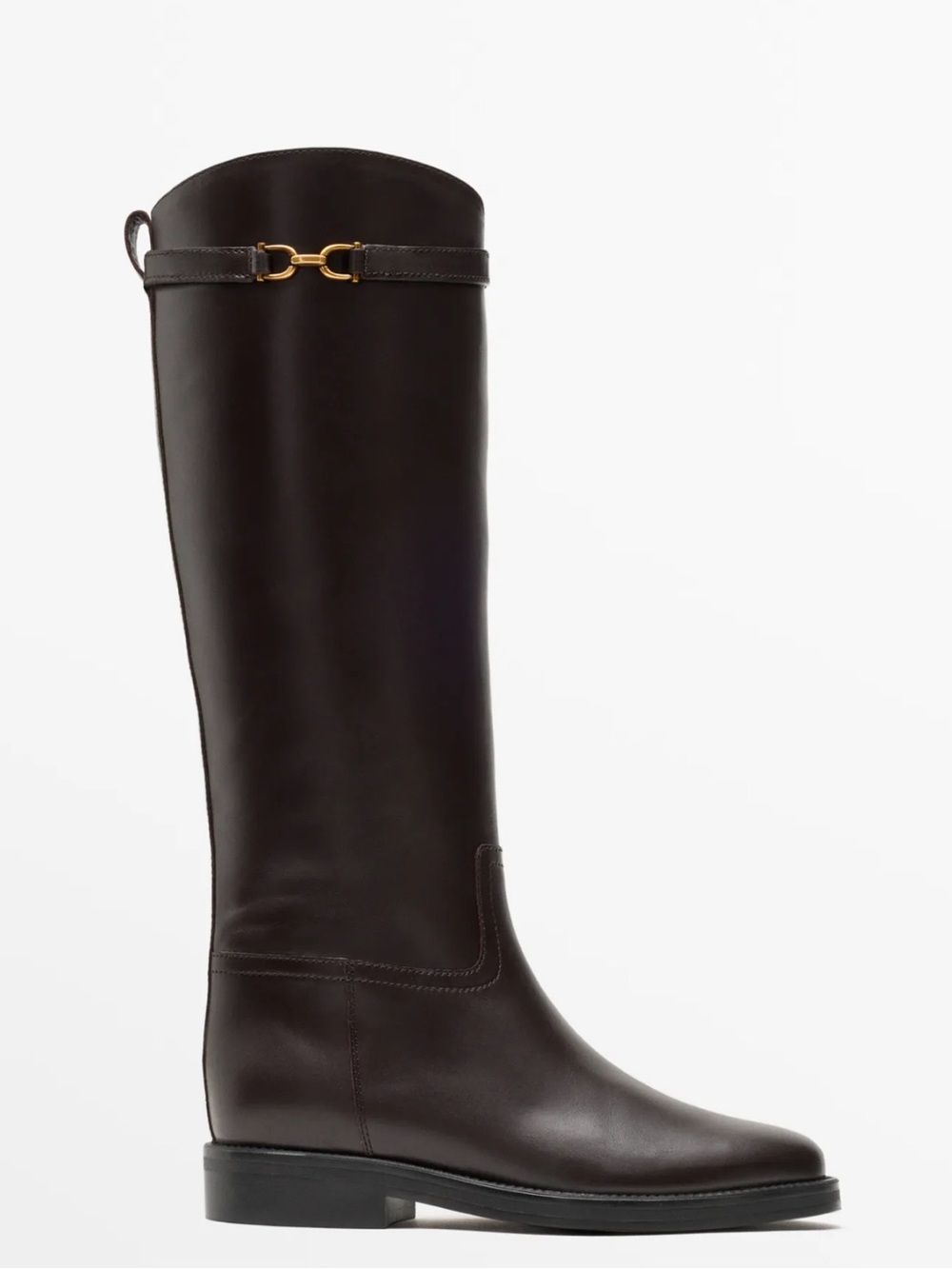 Massimo Dutti Tall Leather Riding Boots - Dark Brown